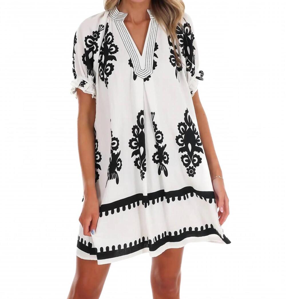 NEW UMGEE summer story print mini dress in off white